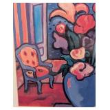 ML - Framed Floral Artwork with Mediterranean View Signed White