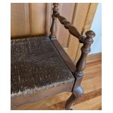 UL - Vintage Wooden Bench with Woven Seat and Turned Arms