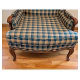 UL - Vintage Plaid Upholstered Armchair with Curved Wooden Frame