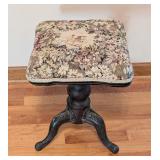 UL - Vintage Needlepoint Piano Stool with Cast Iron Base