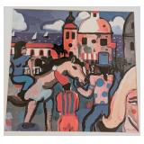 UL - Framed Colorful Circus Scene Print Signed by Artist