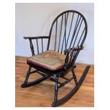 UL - Black Wooden Vintage Windsor Rocking Chair with Golf Motif Cushion