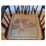 UL - Black Wooden Vintage Windsor Rocking Chair with Golf Motif Cushion