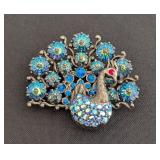 DR - Weiss Peacock Brooch with Blue Rhinestones