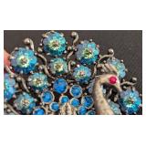 DR - Weiss Peacock Brooch with Blue Rhinestones