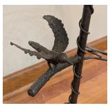 UL - Wrought Iron Side Table with Bird and Branch Design, Glass Top