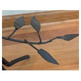 UL - Wrought Iron Side Table with Bird and Branch Design, Glass Top