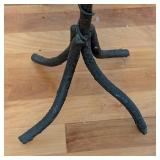 UL - Wrought Iron Side Table with Bird and Branch Design, Glass Top