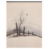 UL - Framed Hultgren Watercolor Painting with Winter Landscape