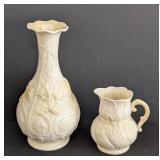ML - Vintage Belleek Ireland Cream Porcelain Vase and Creamer Set