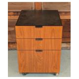 G - Wood and Metal 3-Drawer Office File Cabinet on Casters