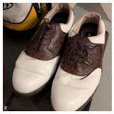 G - Golf Lot: 2 Bags, Assorted Clubs, FootJoy 10.5 Shoes, and Golf Ball Retriever