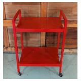 G - Red Metal Utility Cart with Two Shelves and Casters