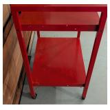 G - Red Metal Utility Cart with Two Shelves and Casters