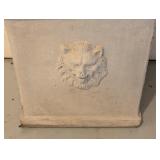 G - Square Cement Planter with Lion Head Relief, 12 Inch