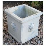 Y - Square Concrete Outdoor Planter with Lion Head Accents
