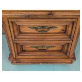 G - Vintage Wooden 2-Drawer Nightstand with Brass Handles