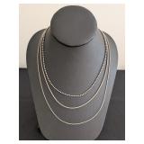 DR - Set of 3 Sterling Silver Necklaces Assorted Chains, 20 Inch Longest