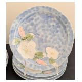 ML - Set of 8 Blue Porcelain Plates with Embossed Floral Design