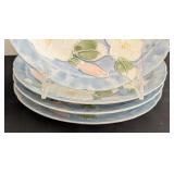 ML - Set of 8 Blue Porcelain Plates with Embossed Floral Design