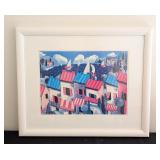 UL - Framed Coastal Village Artwork Signed Print