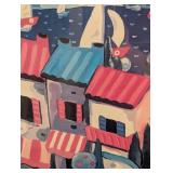UL - Framed Coastal Village Artwork Signed Print