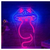 Neon Cat Sign with Mushroom Hat - Dimmable Wall Decor - Brand New