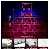 Neon Cat Sign with Mushroom Hat - Dimmable Wall Decor - Brand New