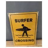 2 Metal 8 x 12 Inch Signs: Surfer Crossing and Cigar Shapes - Brand New