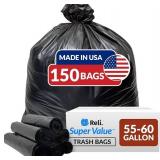 150 Reli 55-60 Gallon Trash Bags, Black $50 Retail - Brand New