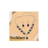 Black Crystal Rhinestone Necklace and Earring Set - Brand New