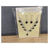 Black Crystal Rhinestone Necklace and Earring Set - Brand New