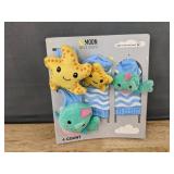 Moon and Stars Baby Gift Set: Silicone Bib, Hand & Foot Rattles, Crinkle Books - Brand New