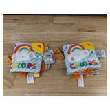 Moon and Stars Baby Gift Set: Silicone Bib, Hand & Foot Rattles, Crinkle Books - Brand New