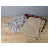 3 Scarves - Red Plaid, Black/Silver/White, Beige Infinity - Brand New *P
