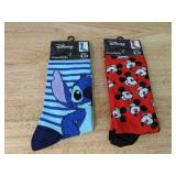 Disney Crew Socks 2-Pack - Mickey Mouse and Stitch, Size 9-13 - Brand New *P