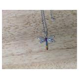 Dragonfly Pendant Necklace with Rainbow Stones - Brtand New *P