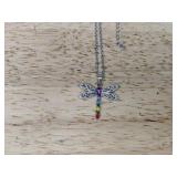 Dragonfly Pendant Necklace with Rainbow Stones - Brtand New *P
