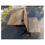 Antique Wood and Cast Iron School Desk, 28.5"H x 21.5"W *P