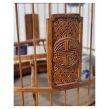 Vintage Chinese Bamboo Bird Cage Very Ornate With 3 Porcelain Feed Bowls