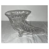 Cut Crystal Cornucopia Vase with Footed Base