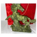 Green Serpentine Stone Carved Horse Sculpture
