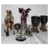 Fantasy Dragon Figurines, Crystal Ball Stand, Goblets, and Decorative Collectibles Set