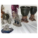 Fantasy Dragon Figurines, Crystal Ball Stand, Goblets, and Decorative Collectibles Set