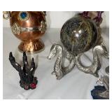 Fantasy Dragon Figurines, Crystal Ball Stand, Goblets, and Decorative Collectibles Set