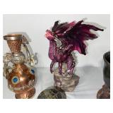 Fantasy Dragon Figurines, Crystal Ball Stand, Goblets, and Decorative Collectibles Set