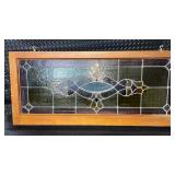 Framed Stained Glass Window Panel with Decorative Design, 47x19 Inches