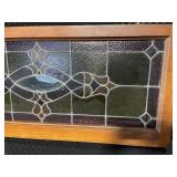 Framed Stained Glass Window Panel with Decorative Design, 47x19 Inches