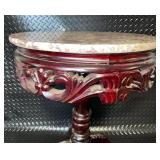 Antique Marble Top Pedestal Table with Carved Wood Base