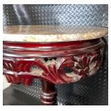 Antique Marble Top Pedestal Table with Carved Wood Base